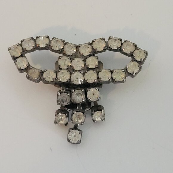 Vintage Bluette Made in France Bow Shaped Rhinestone Shoe Clips Art Deco Style - Picture 2 of 3